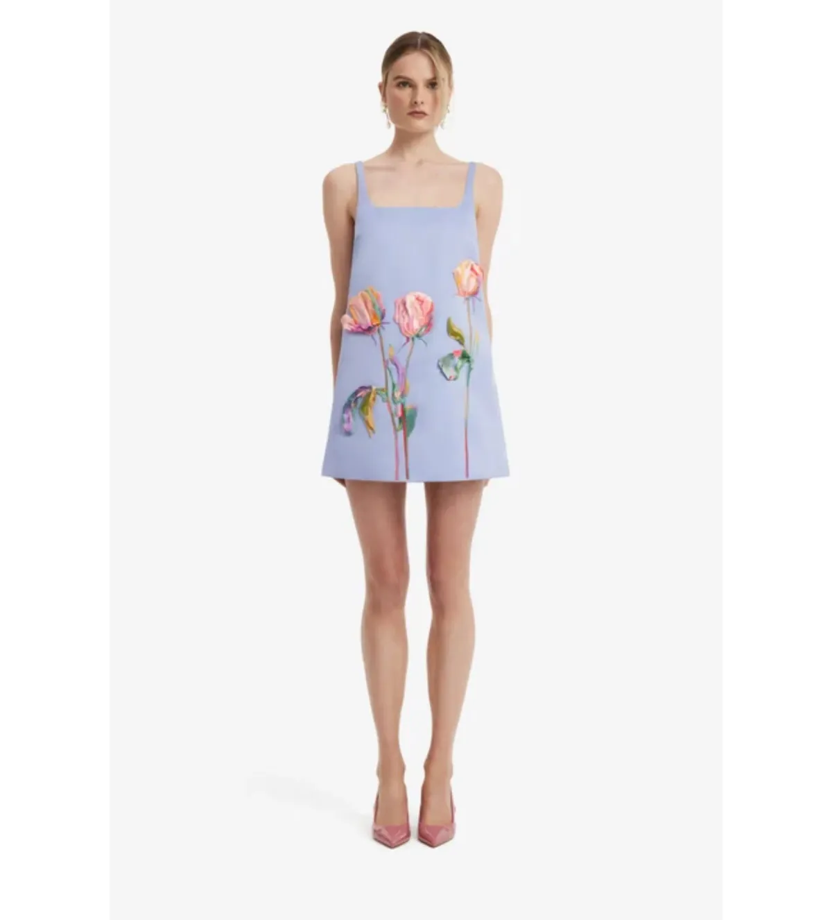 Leo Lin Mila Embroidered Mini Dress in Rose in Periwinkle Size AU12 for rent on The Volte - main image
