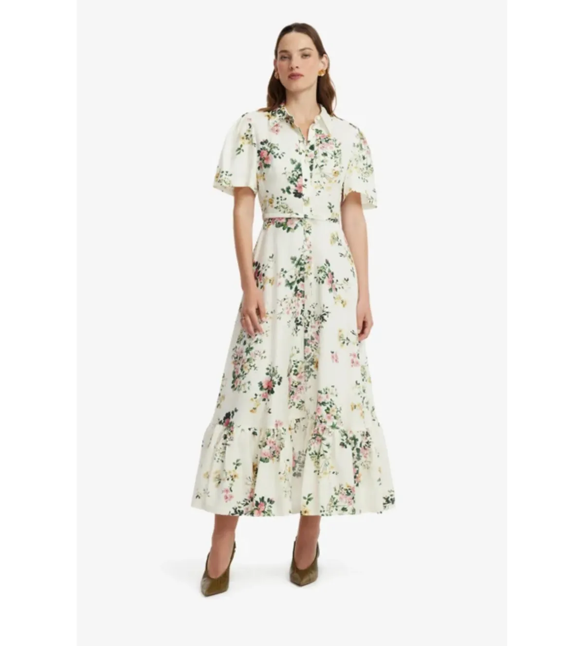 Leo Lin Becca Short Sleeve Midi Dress in Posy Print Snow Size AU10 - Image 2