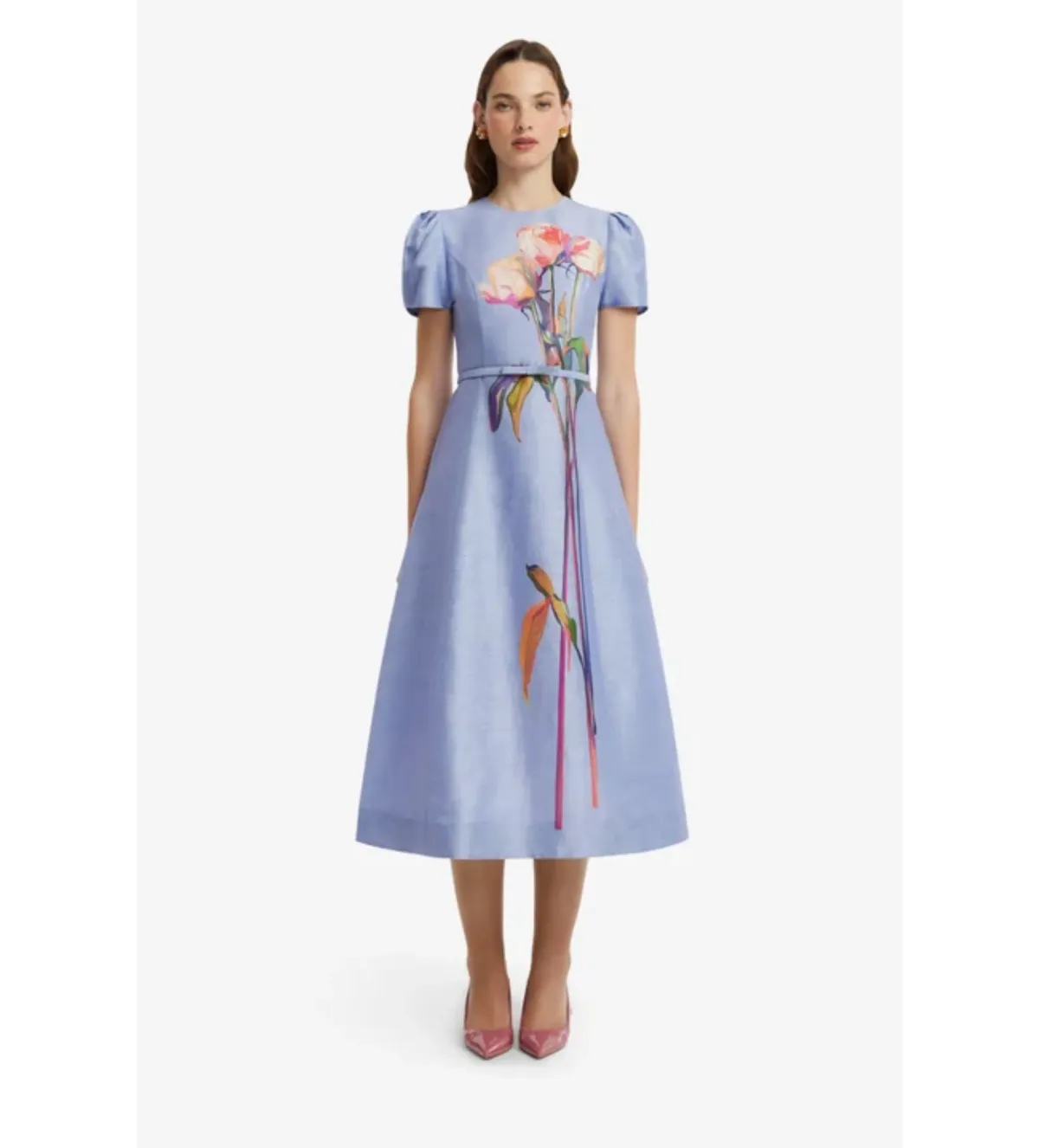 Leo Lin Marguerite Short Sleeve Midi Dress in Rose in Periwinkle Size AU12 - Image 1