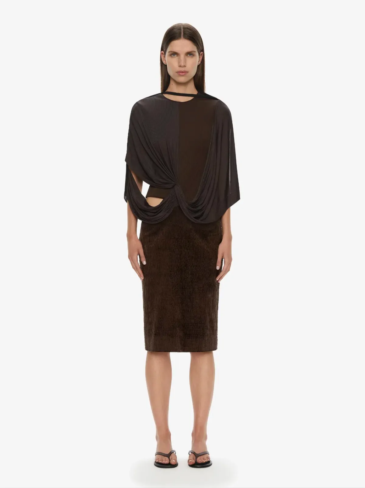 CHRISTOPHER ESBER ESPRESSO OUTLINE COLLISION DRESS - SIZE 14 AU for rent on The Volte - main image