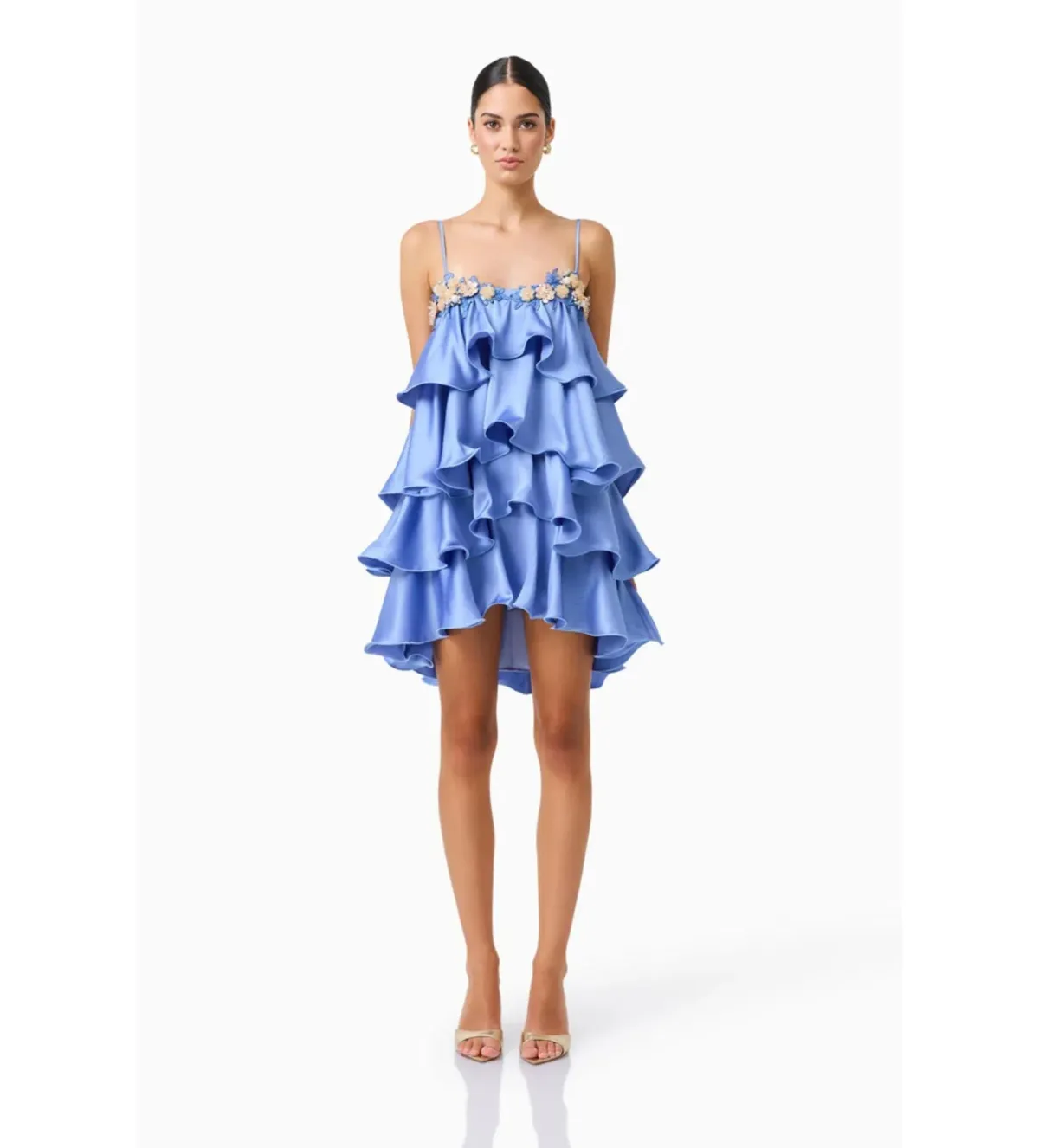 Elliatt Poselia Tiered Mini Dress in Slate Blue Size XS/AU6 - Image 1