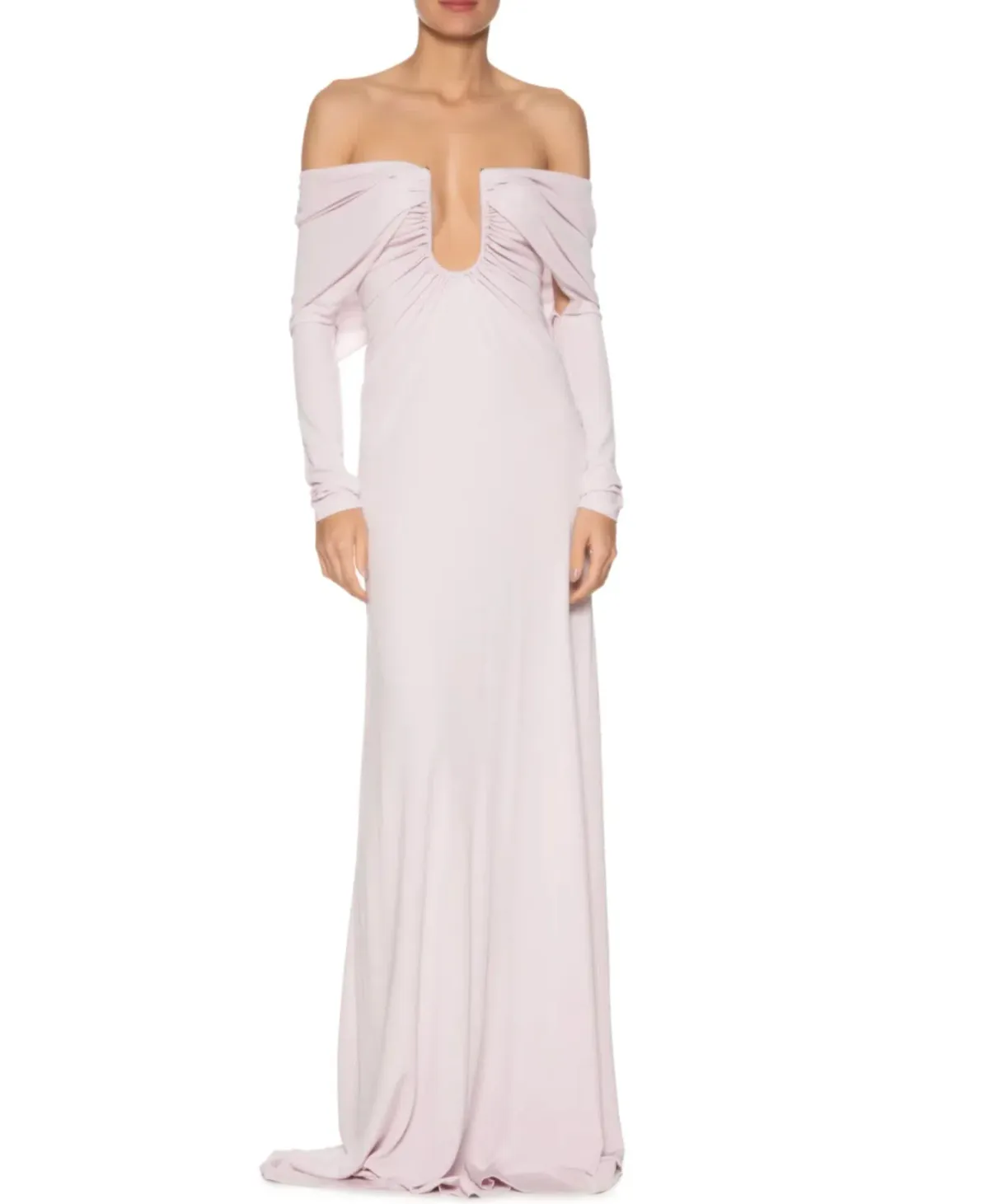 CHRISTOPHER ESBER CHALKY PINK ARCED PALM STRAPLESS SHAWL GOWN - SIZE 6 AU - Image 1