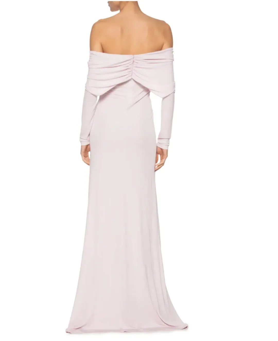 CHRISTOPHER ESBER CHALKY PINK ARCED PALM STRAPLESS SHAWL GOWN - SIZE 8 AU for rent on The Volte - main image