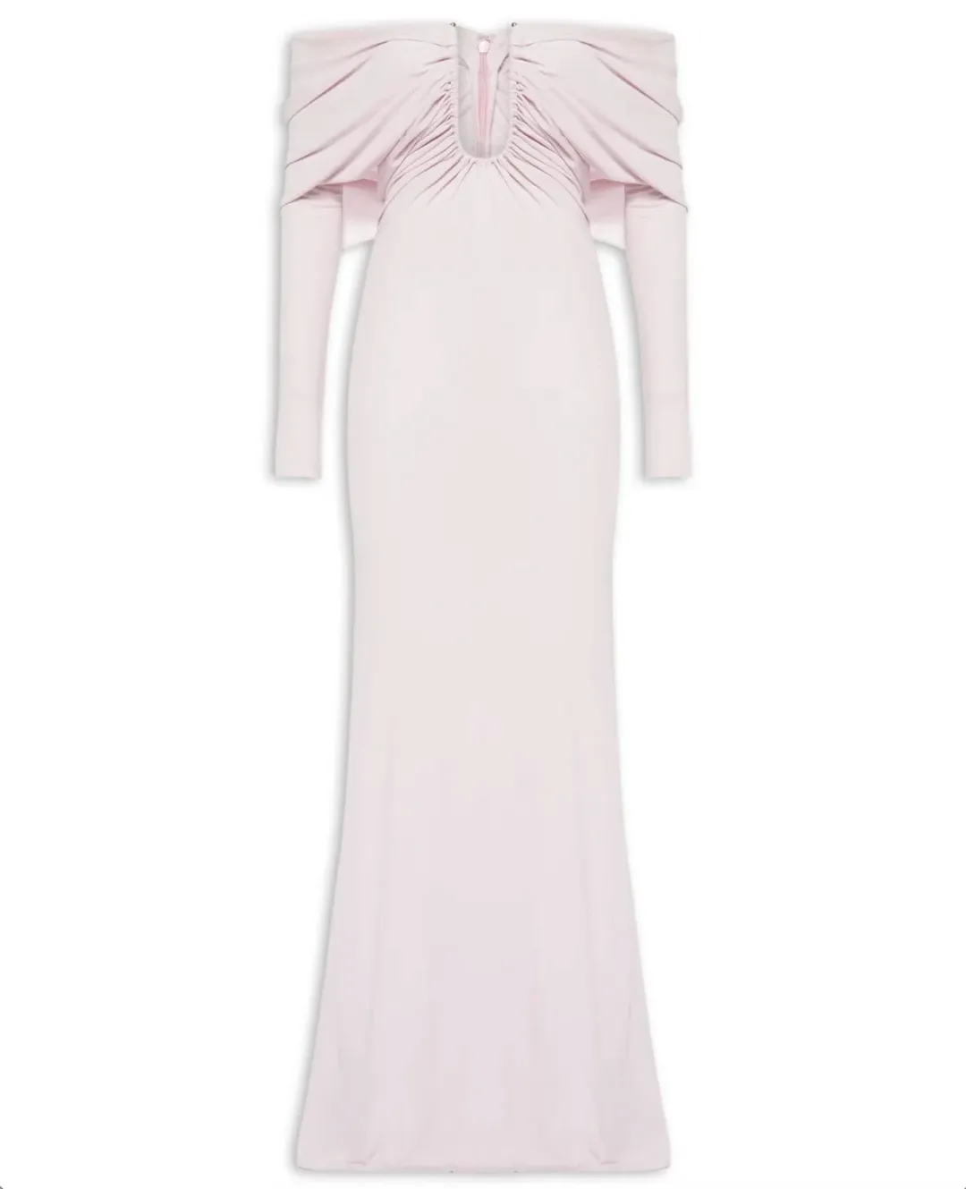 CHRISTOPHER ESBER CHALKY PINK ARCED PALM STRAPLESS SHAWL GOWN - SIZE 8 AU for rent on The Volte - main image