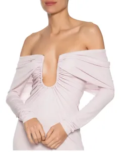 CHRISTOPHER ESBER CHALKY PINK ARCED PALM STRAPLESS SHAWL GOWN - SIZE 8 AU for rent on The Volte - image 4