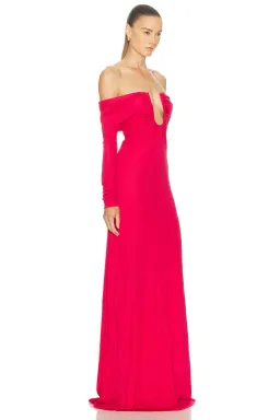 Christopher Esber Cranberry Arced Palm Strapless Shawl Gown - Size 8 AU for rent on The Volte - image 2