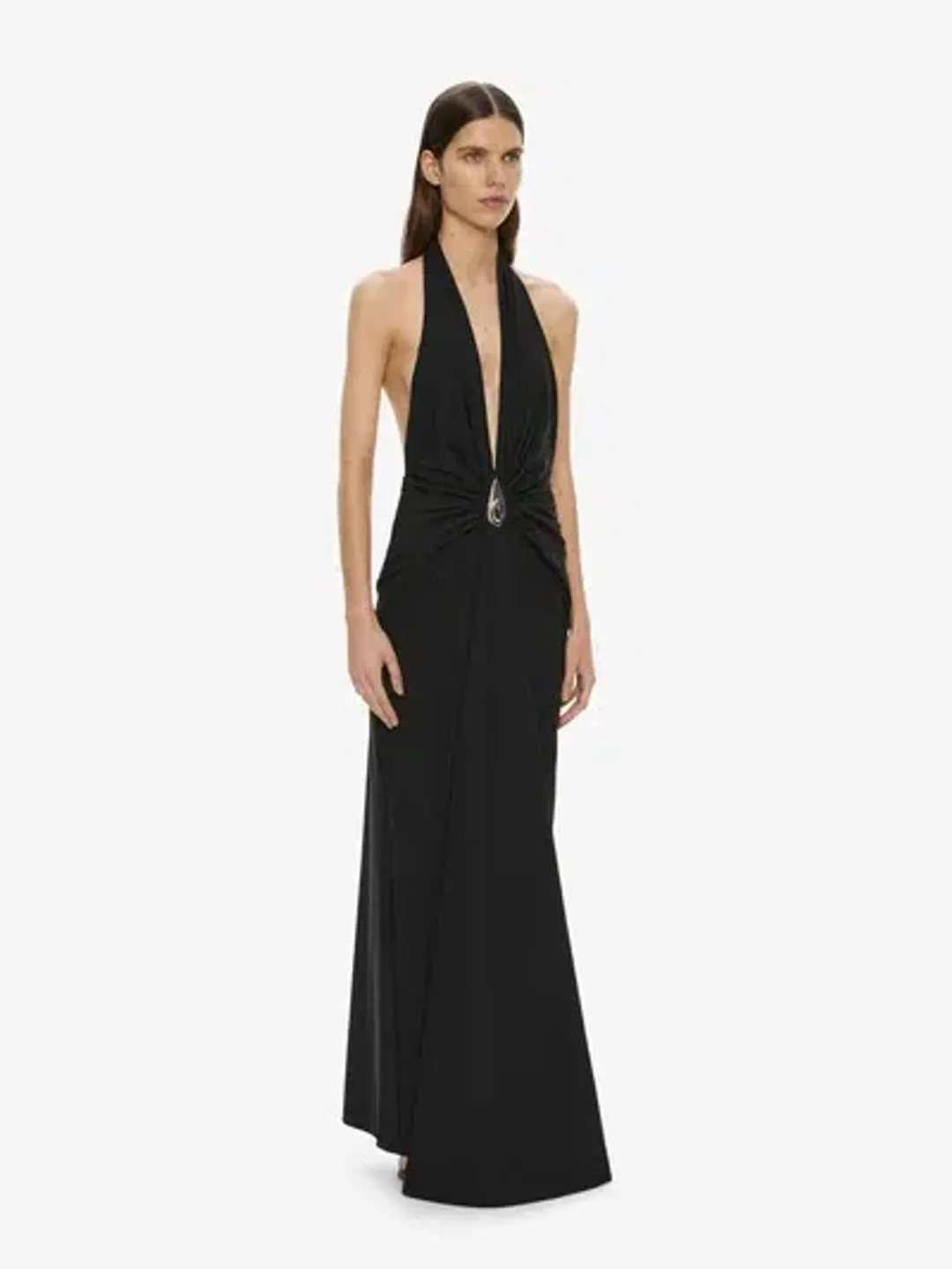 Christopher Esber Black Crystal Pendant Ruched Lycra Halter Dress - Size 4 AU for rent on The Volte - main image