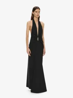 Christopher Esber Black Crystal Pendant Ruched Lycra Halter Dress - Size 4 AU for rent on The Volte - image 2