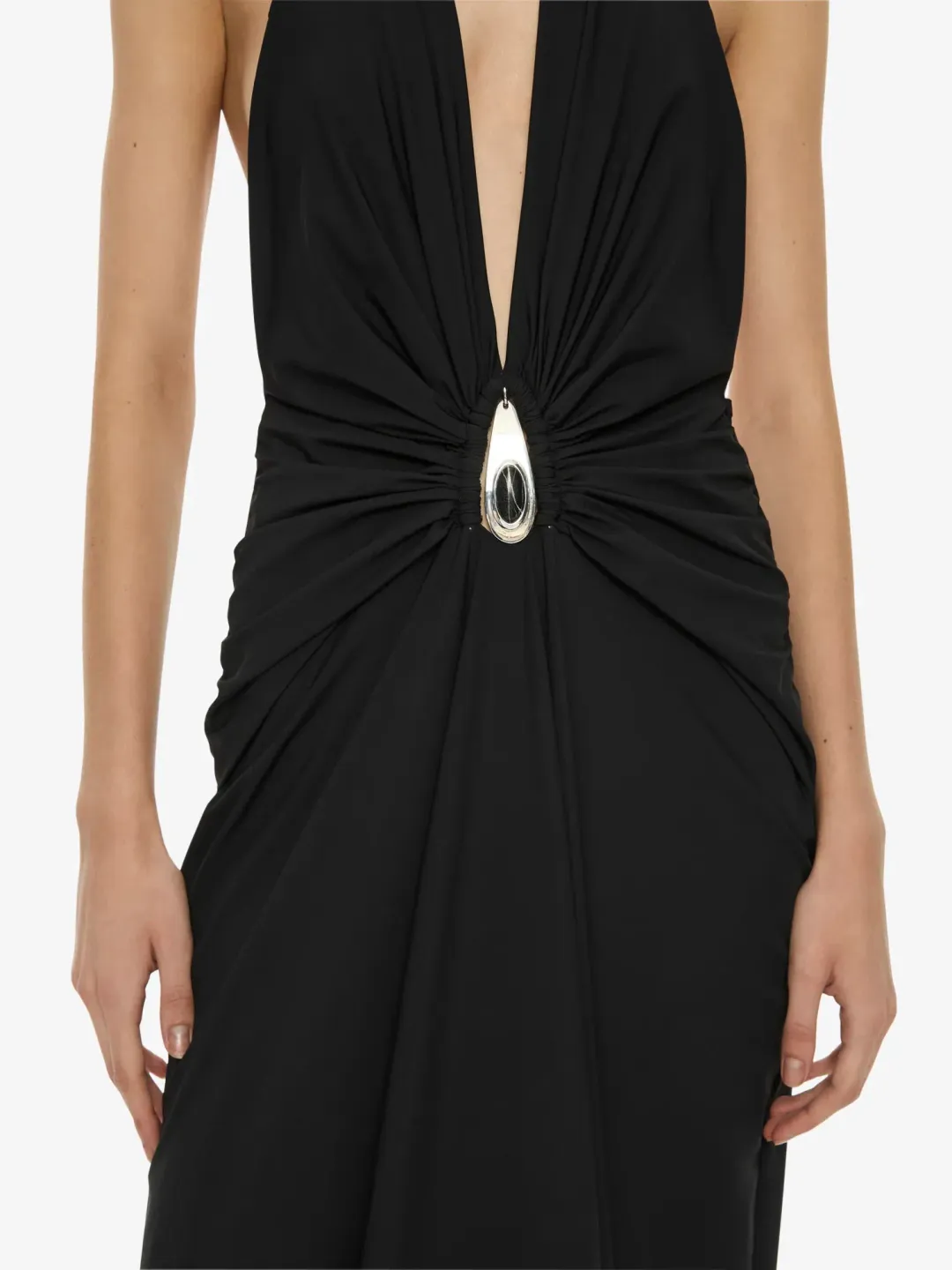 Christopher Esber Black Crystal Pendant Ruched Lycra Halter Dress - Size 6 AU for rent on The Volte - main image