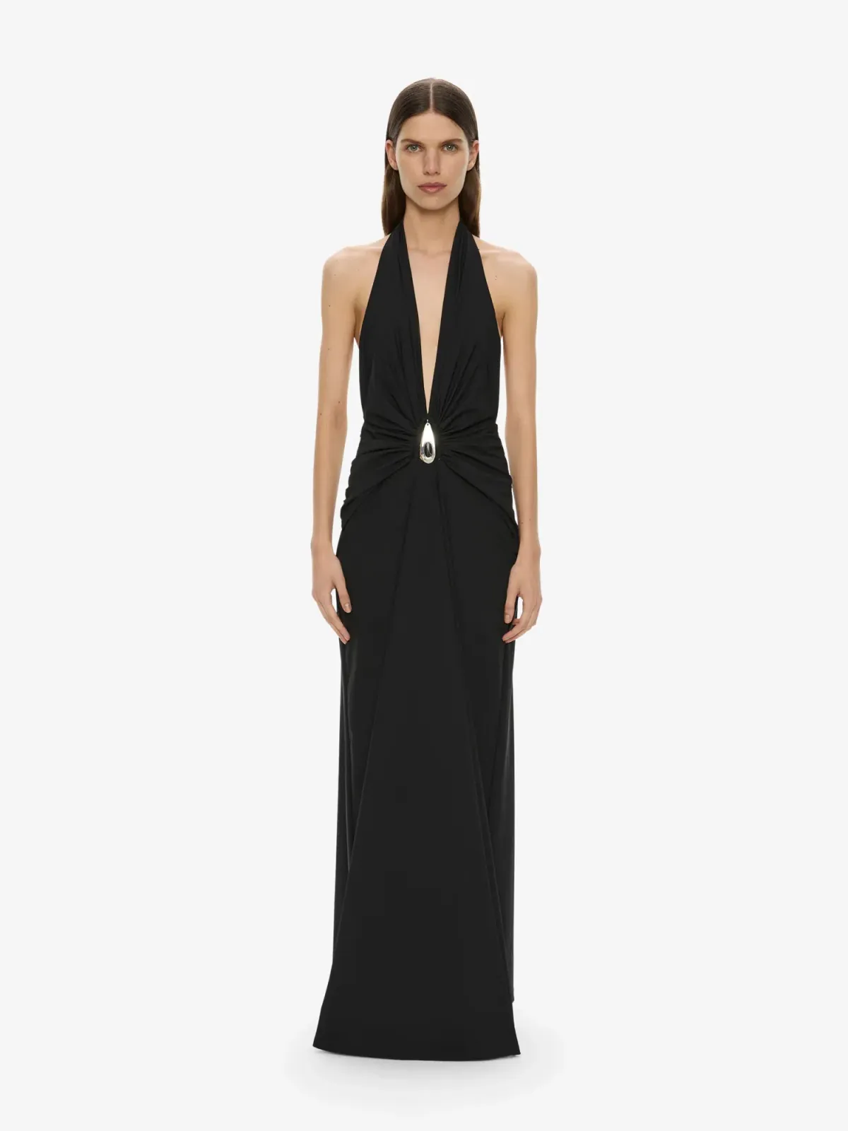 Christopher Esber Black Crystal Pendant Ruched Lycra Halter Dress - Size 8 AU - Image 1