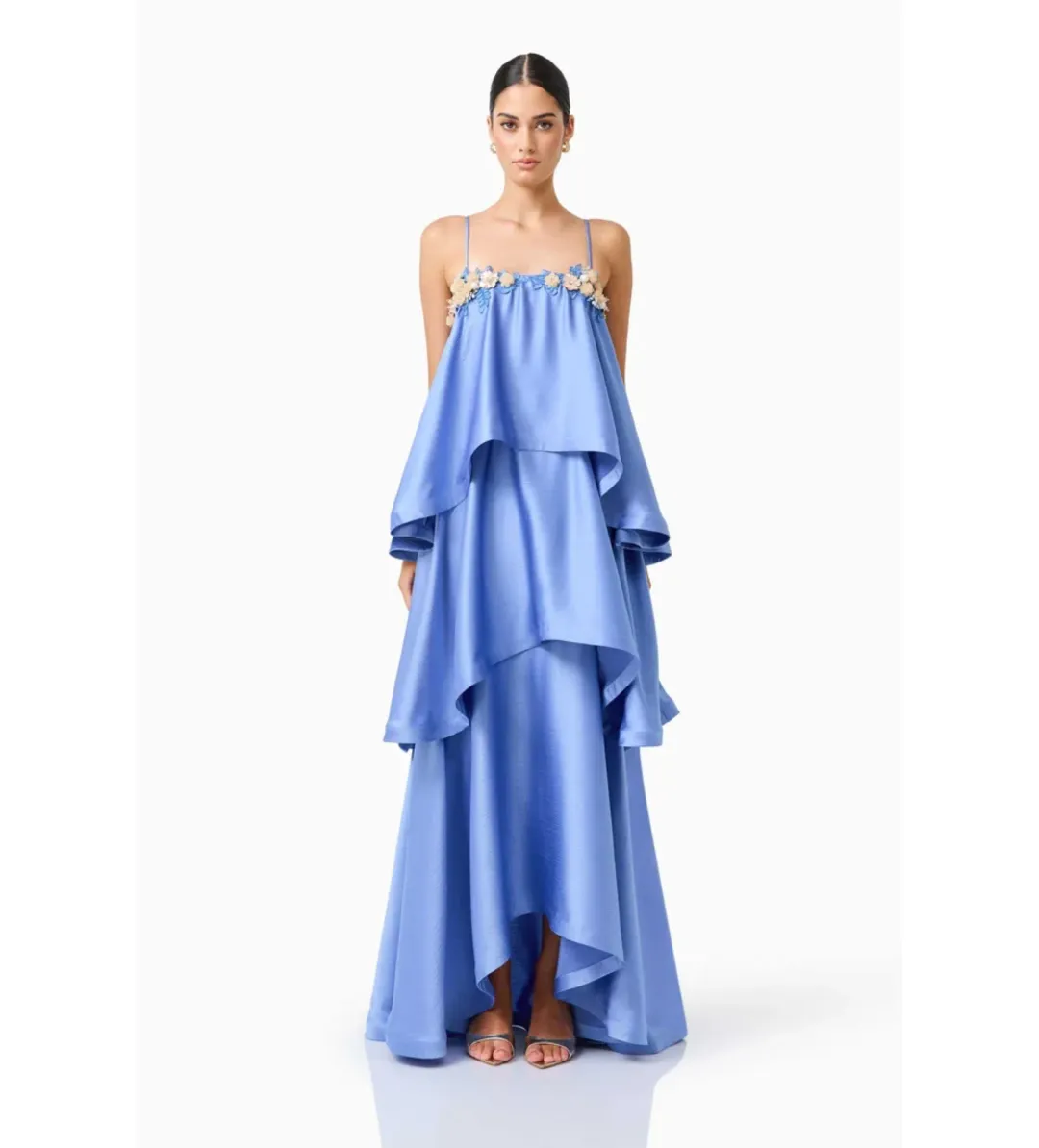 Elliatt Poselia Tiered Gown Dress in Slate Blue Size L/AU12 for rent on The Volte - main image