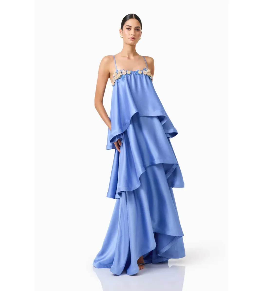 Elliatt Poselia Tiered Gown Dress in Slate Blue Size L/AU12 for rent on The Volte - main image