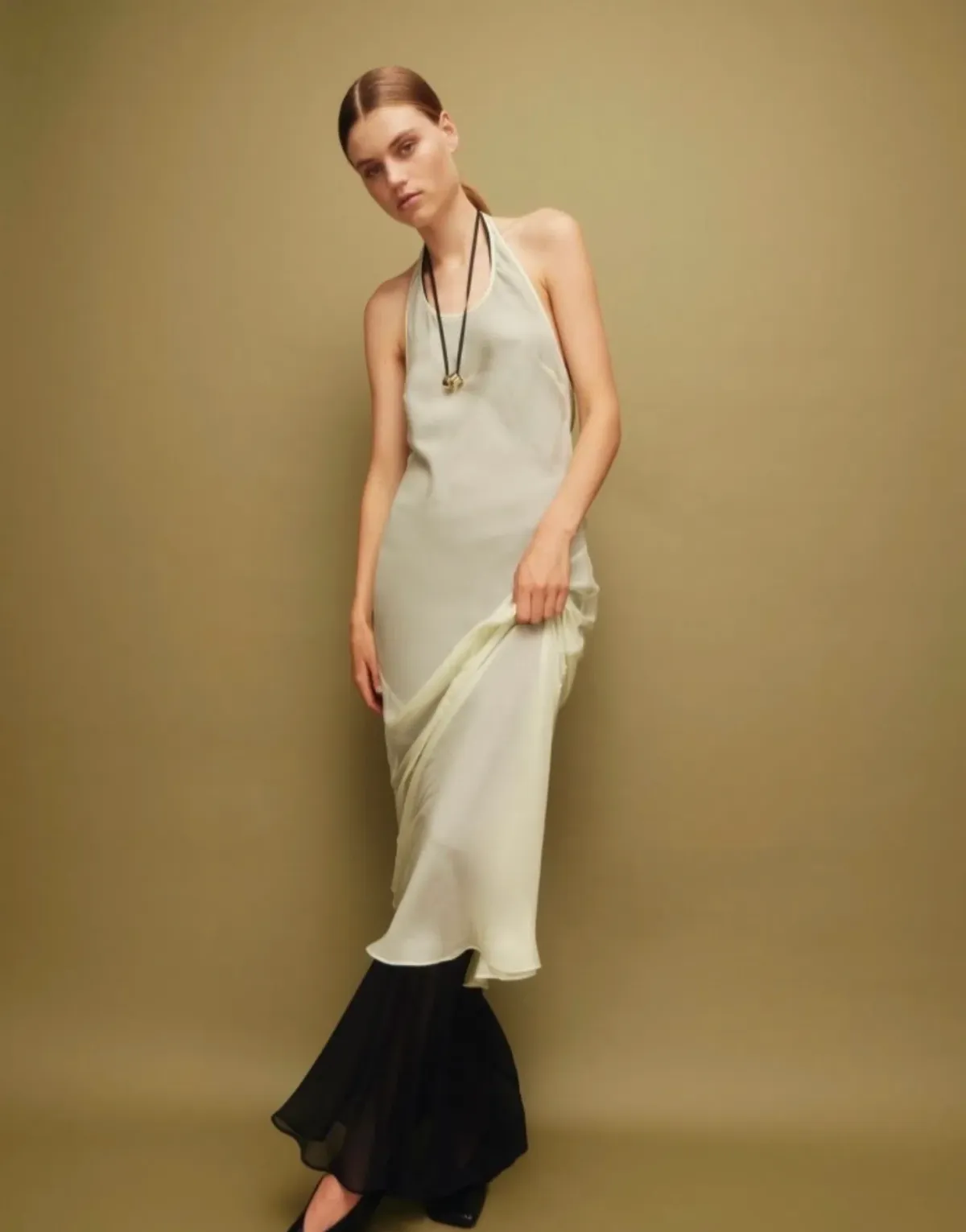 Sir The Label Light Sage Strobe Halter Dress - Size 0P /4 AU for rent on The Volte - main image