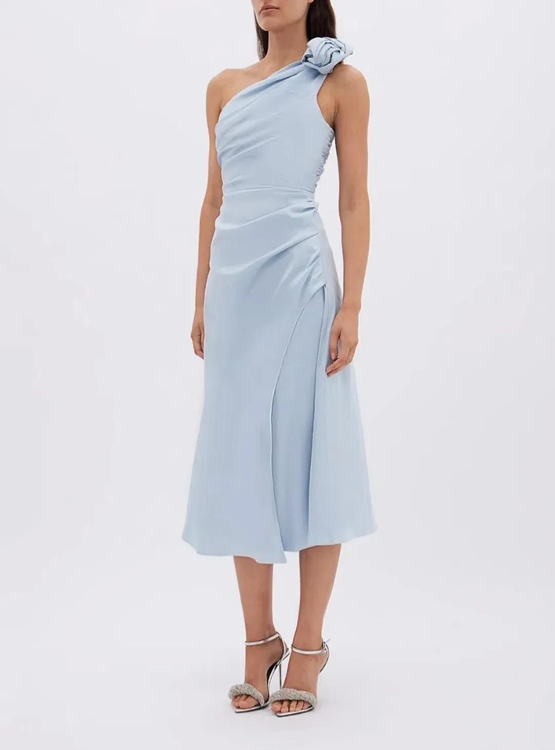 Rachel Gilbert Beki Taffeta Midi Dress Ice Blue Size 10 for rent on The Volte - main image