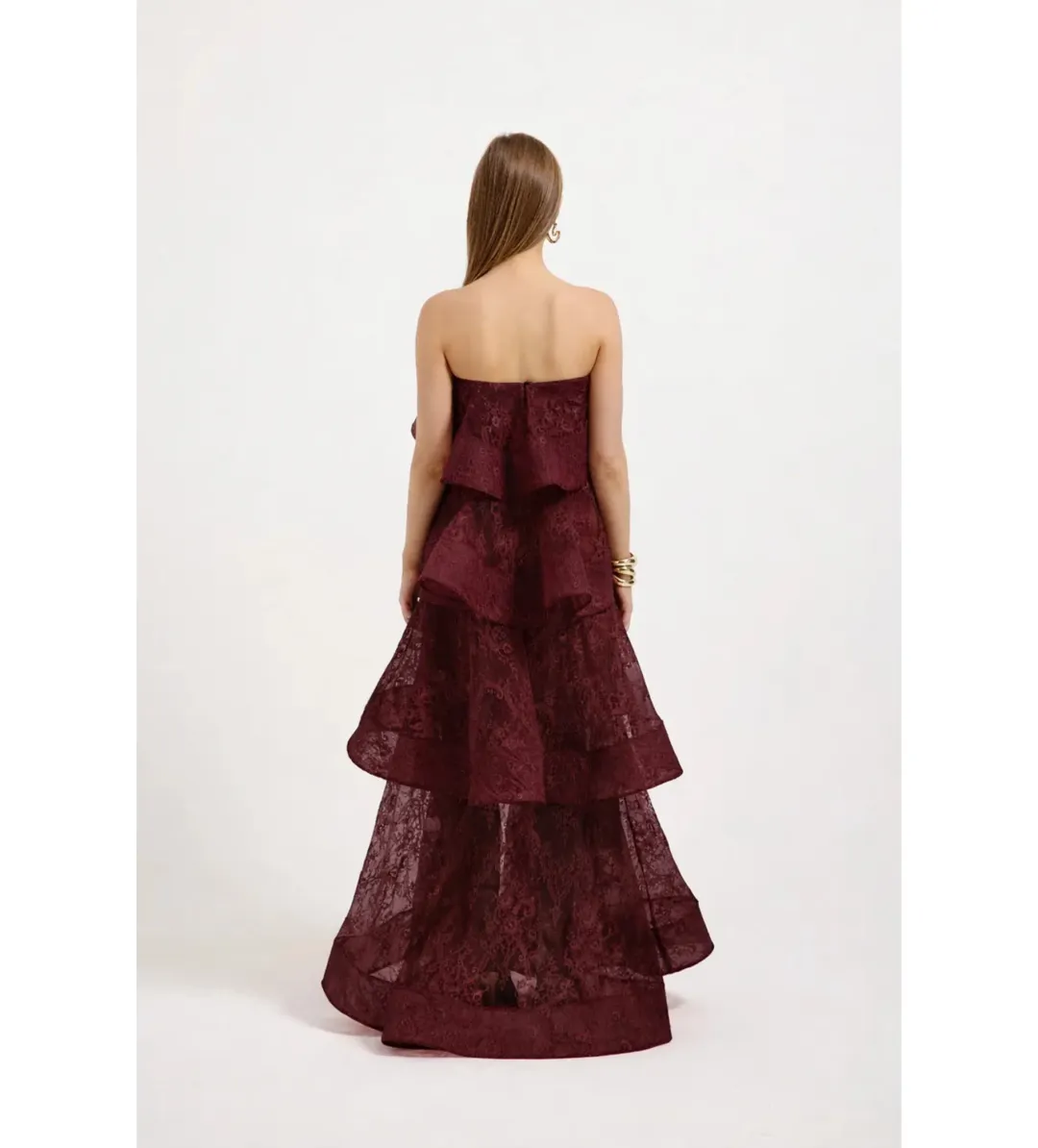 Pasduchas Opehlia Lace Maxi Dress in Cherry Size AU12 for rent on The Volte - main image