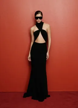 ILA VALORA HIGH-NECK RUCHED MAXI DRESS IN BLACK size 34 or XS for rent on The Volte - image 1
