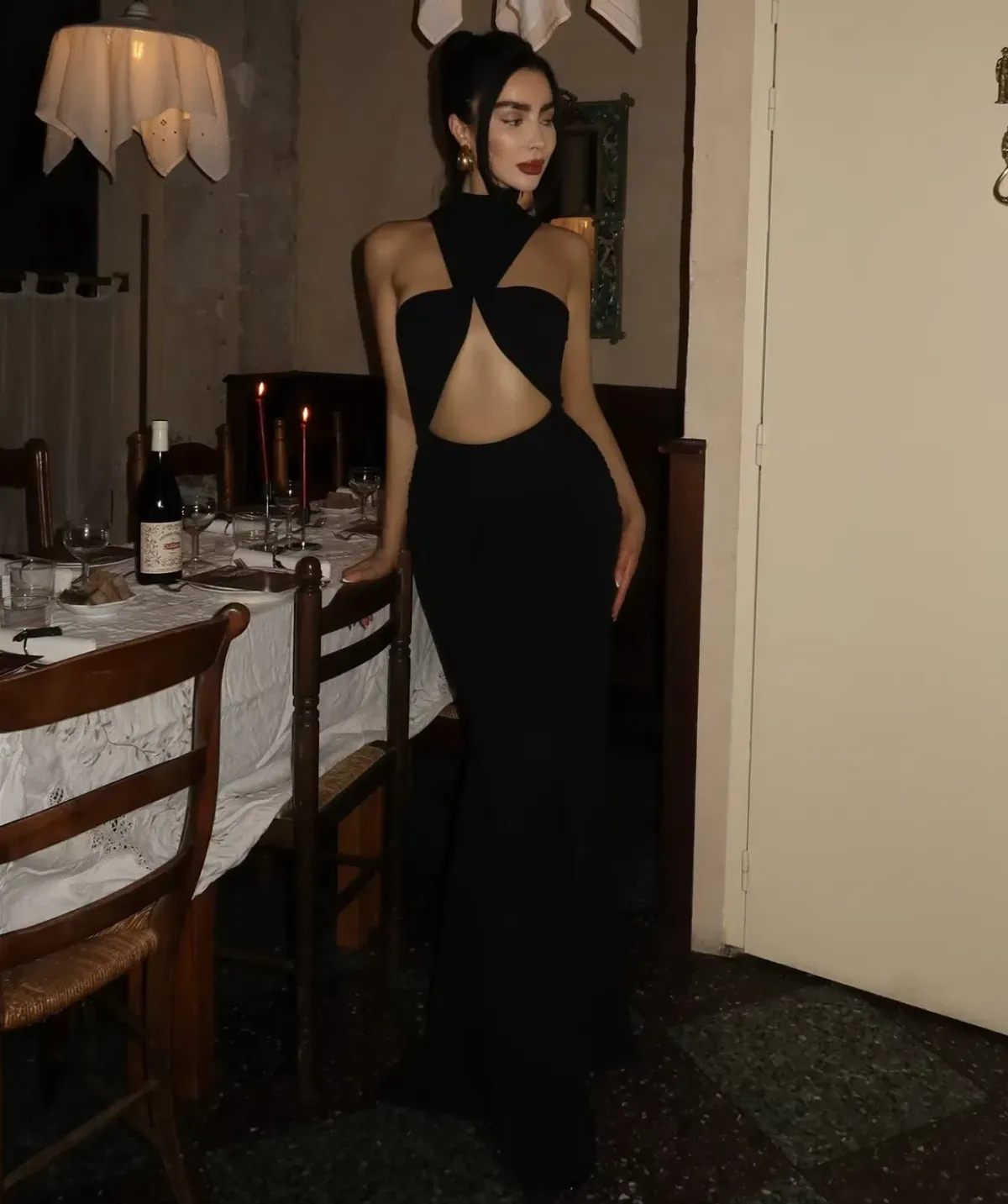 ILA VALORA HIGH-NECK RUCHED MAXI DRESS IN BLACK size 34 or XS - Image 3