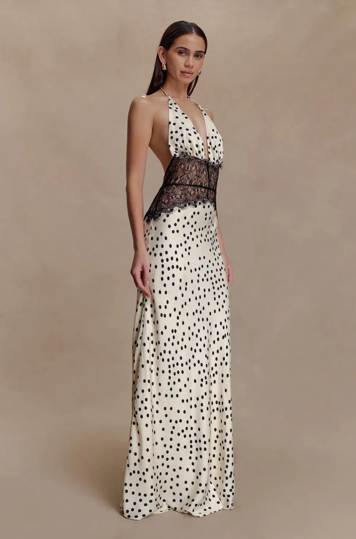 Meshki Dinah Lace And Satin Maxi Dress - Black and White Polkadot, Size XS - Image 5