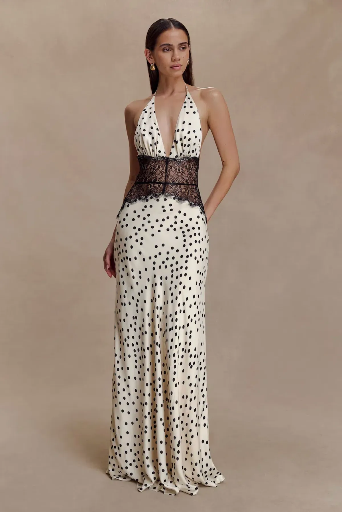 Meshki Dinah Lace And Satin Maxi Dress - Black and White Polkadot, Size XS - Image 3