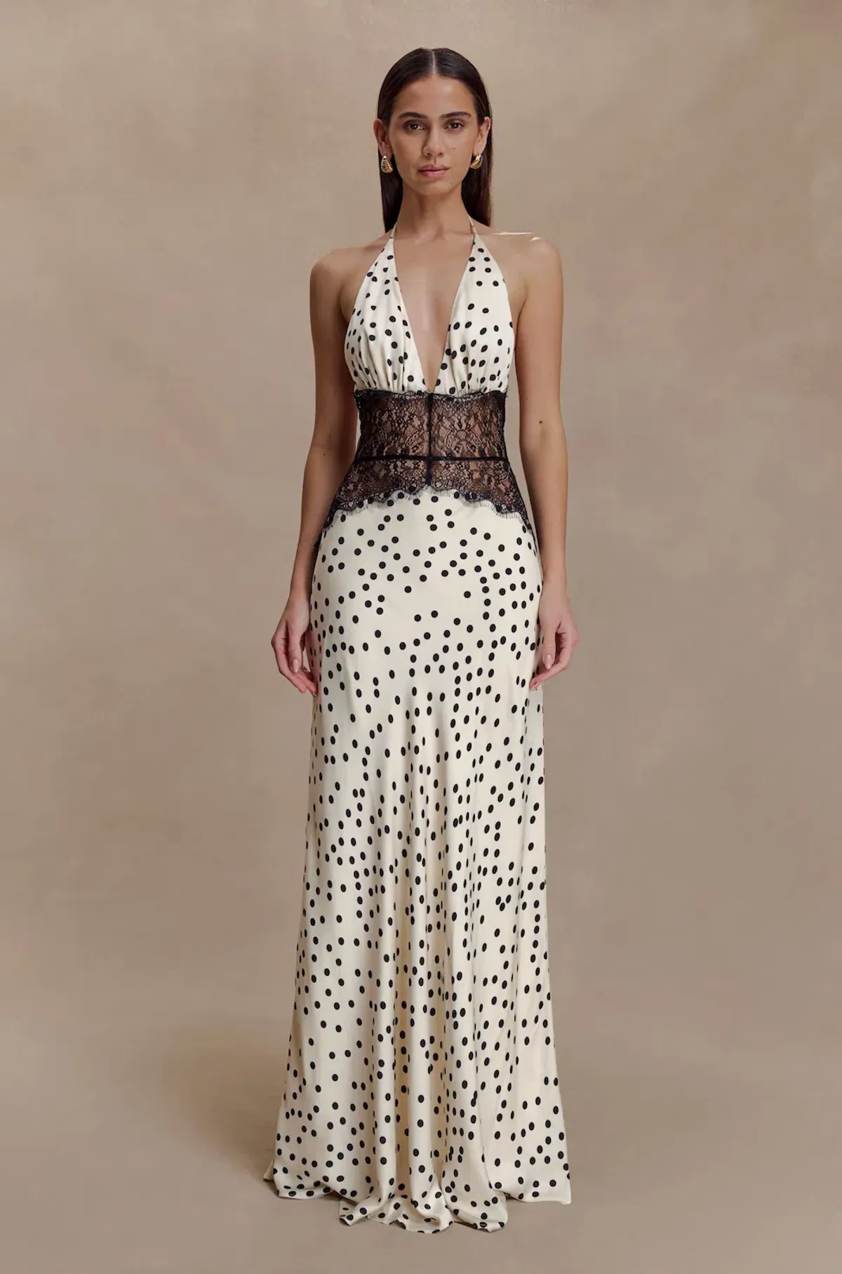 Meshki Dinah Lace And Satin Maxi Dress - Black and White Polkadot, Size XS - Image 2