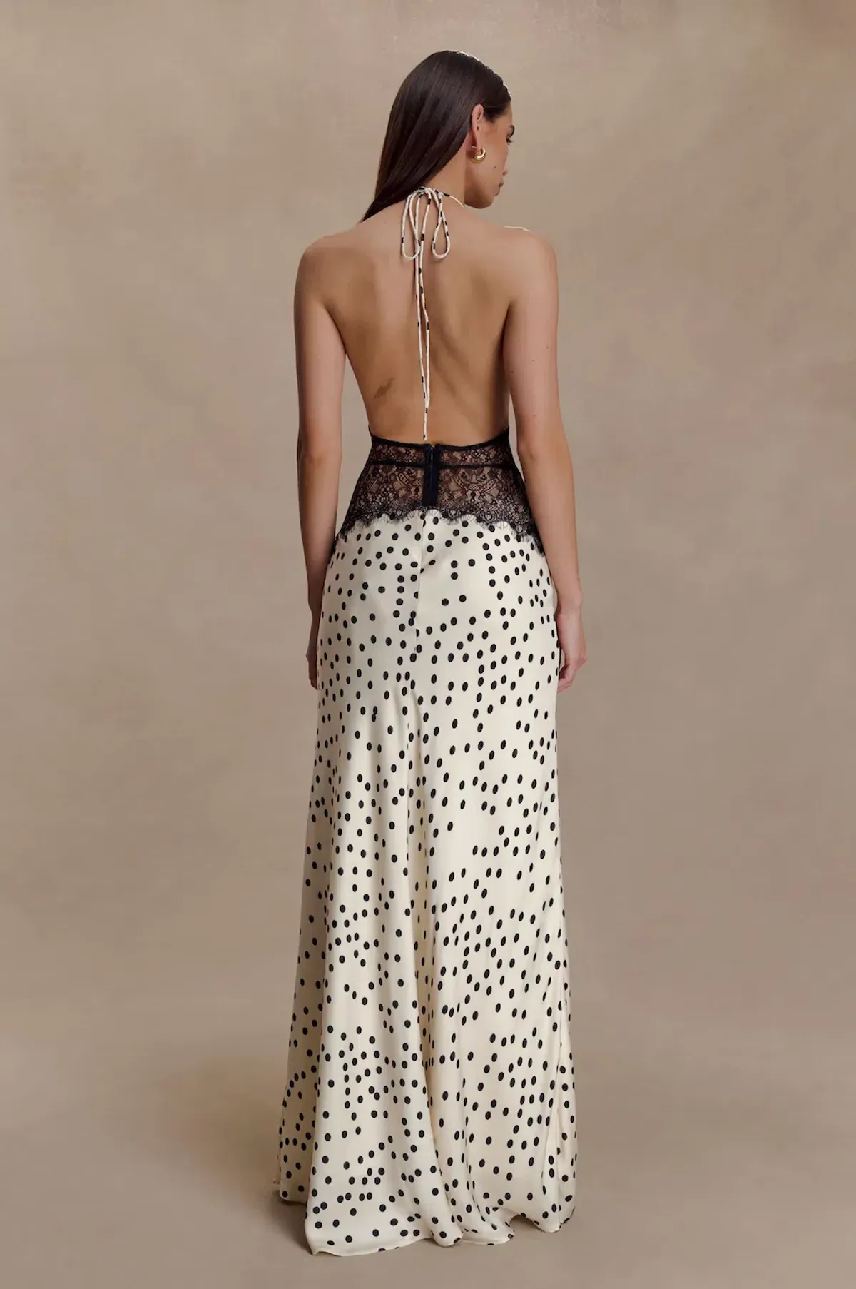 Meshki Dinah Lace And Satin Maxi Dress - Black and White Polkadot, Size XS - Image 4