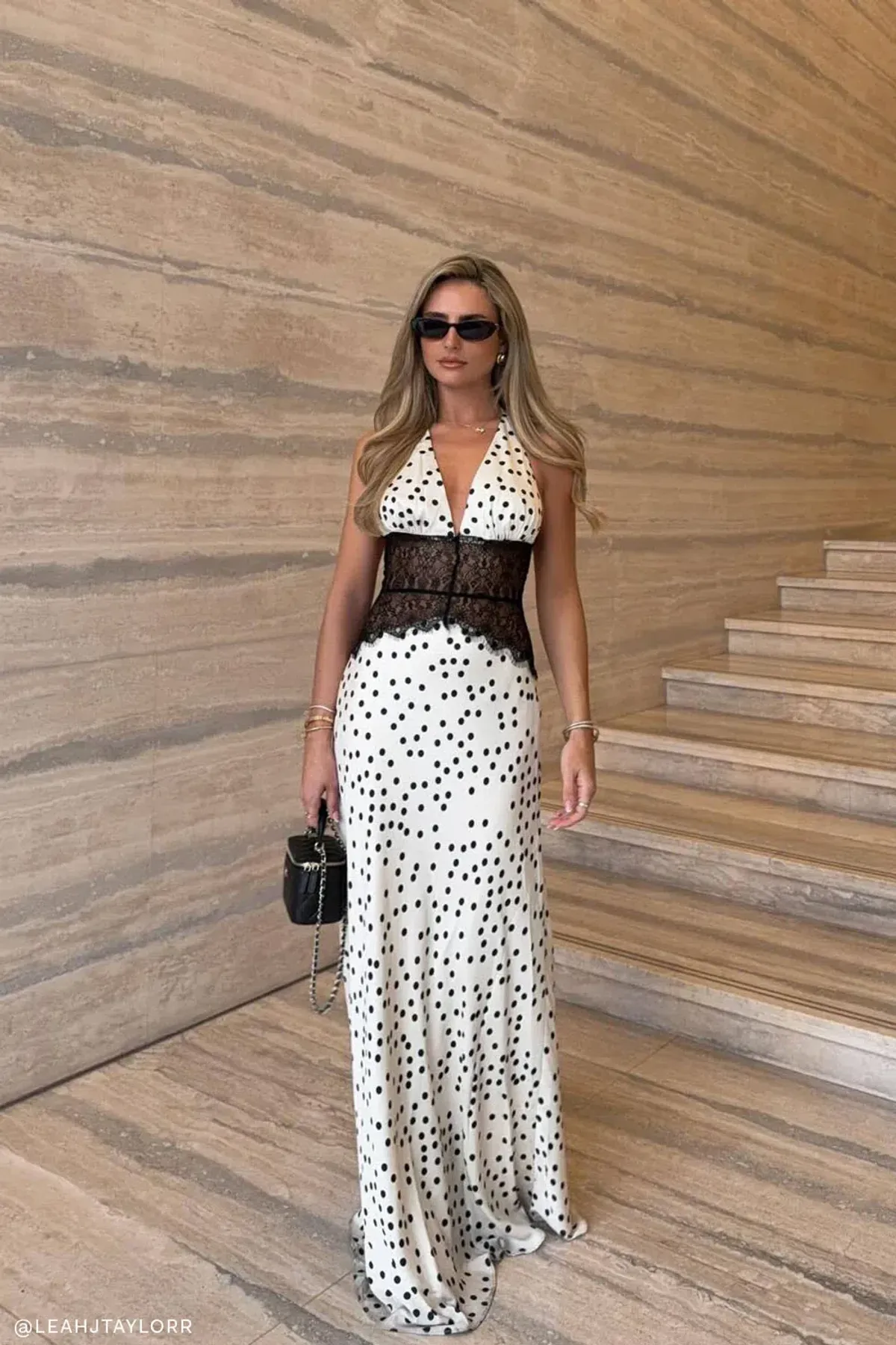 Meshki Dinah Lace And Satin Maxi Dress - Black and White Polkadot, Size XS - Image 1
