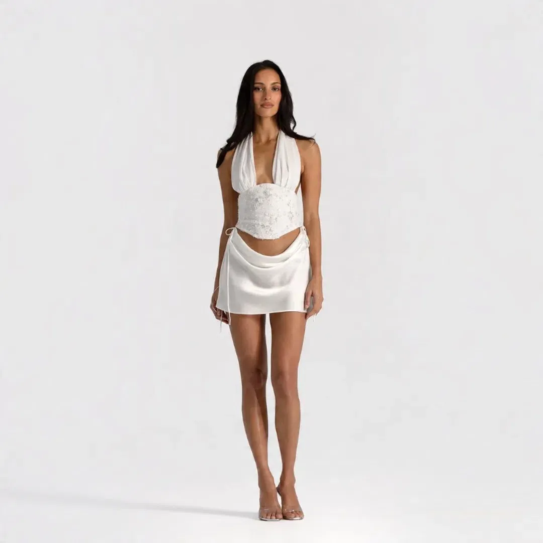 Natalie Rolt Bronte Top & Evelyn Mini Skirt White Size 1 / 8 AU for rent on The Volte - main image