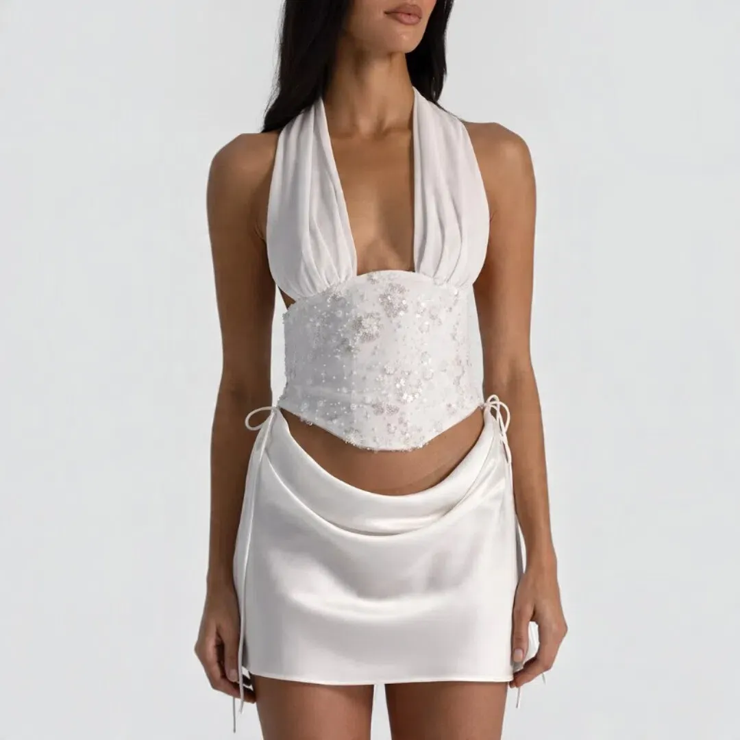Natalie Rolt Bronte Top & Evelyn Mini Skirt White Size 1 / 8 AU for rent on The Volte - main image
