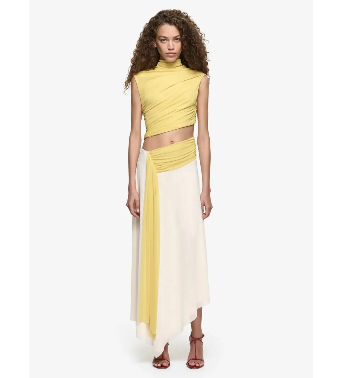 Bec and Bridge Conni Asym Midi Dress in Citron Butter Cream Size AU8 for rent on The Volte - main image