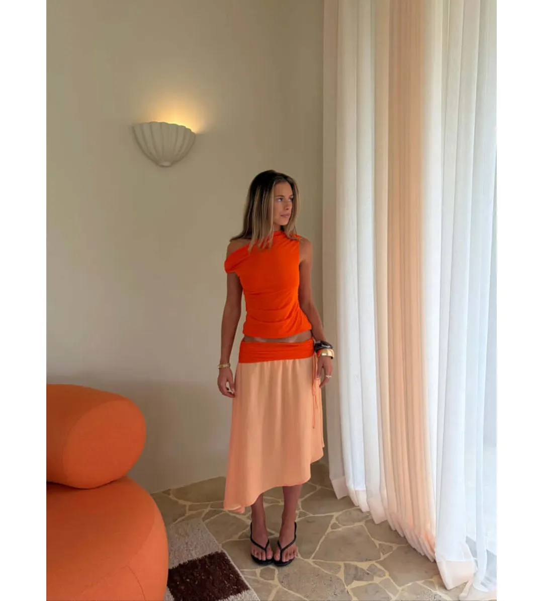 Desero Jacare Provence Top and Skirt Set in Orange Size AU8 for rent on The Volte - main image