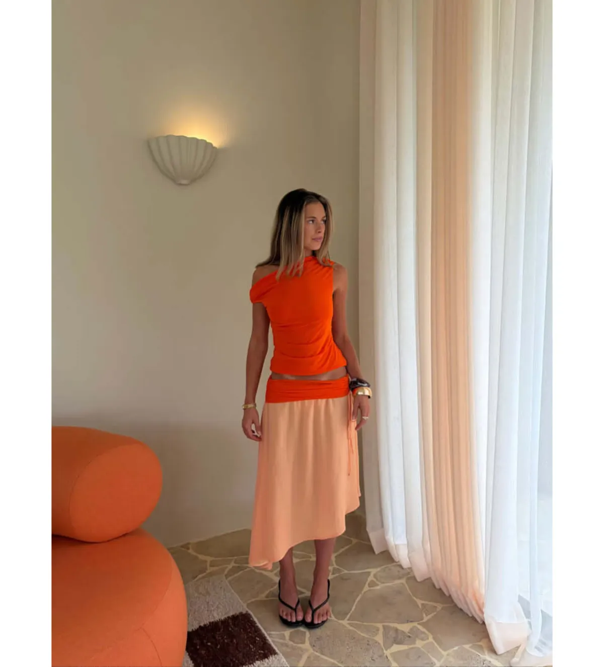 Desero Jacare Provence Top and Skirt Set in Orange Size AU8 - Image 1