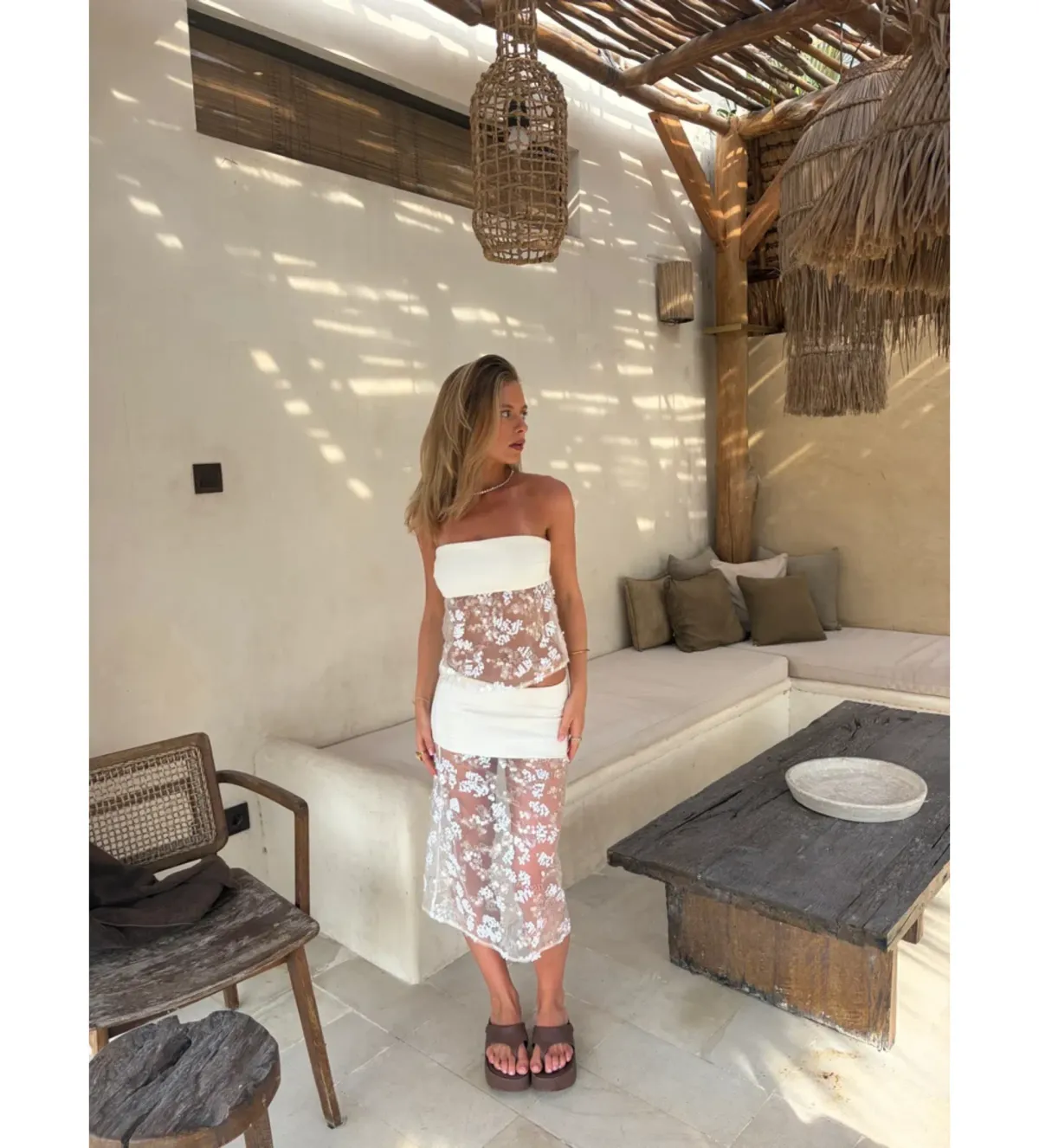 Desero Jacare Marbella Blanche Top and Skirt Set in White Size AU8 - Image 1