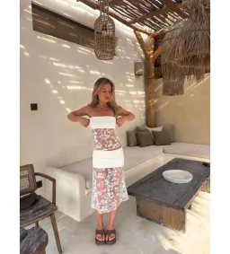 Desero Jacare Marbella Blanche Top and Skirt Set in White Size AU8 for rent on The Volte - image 2