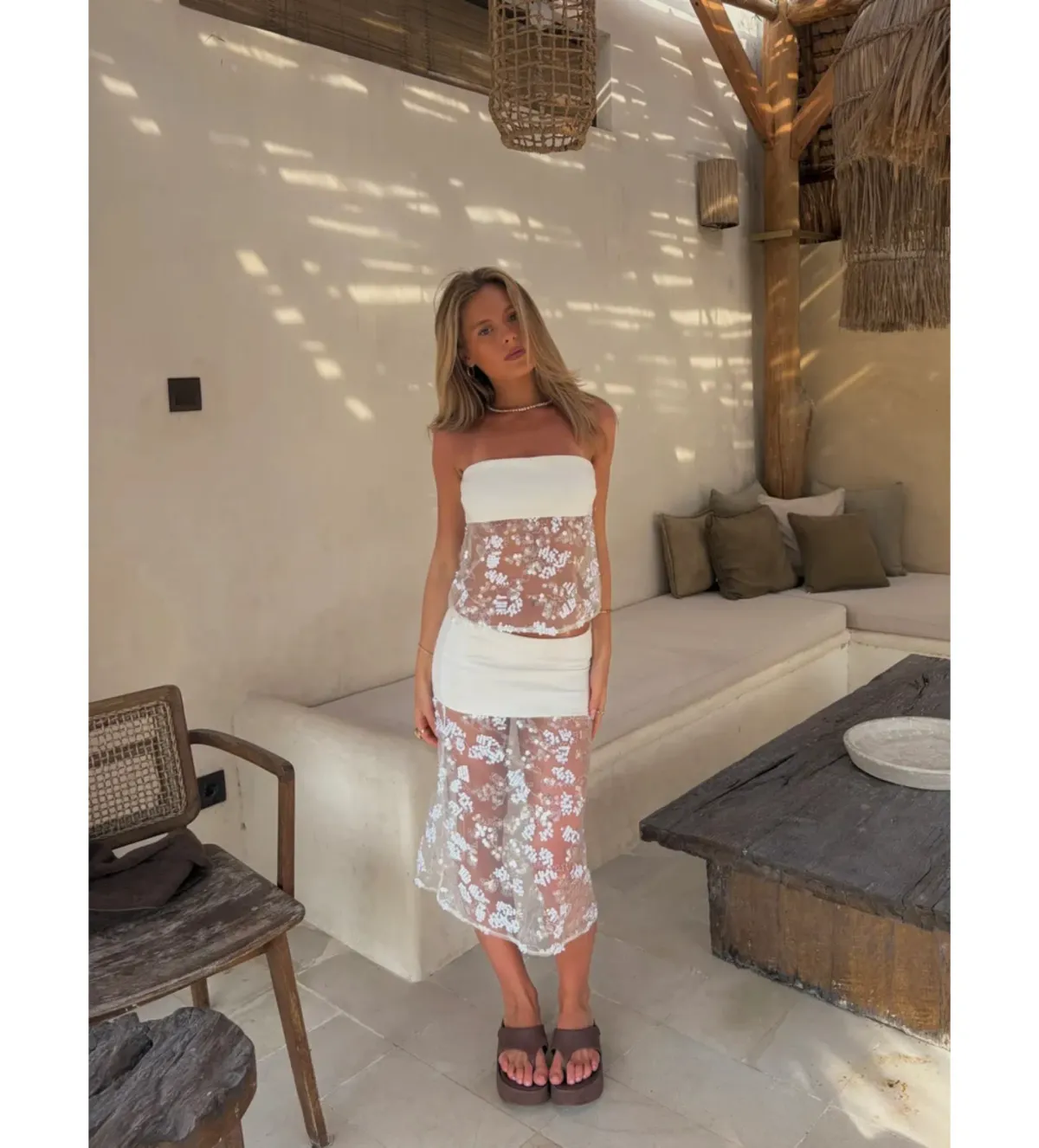 Desero Jacare Marbella Blanche Top and Skirt Set in White Size AU8 - Image 3