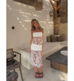 Desero Jacare Marbella Blanche Top and Skirt Set in White Size AU8 for rent on The Volte - image 3