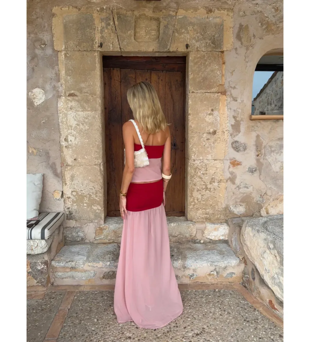 Desero Jacare Mallorca Top and Skirt Set in Rouge Size AU10 for rent on The Volte - main image