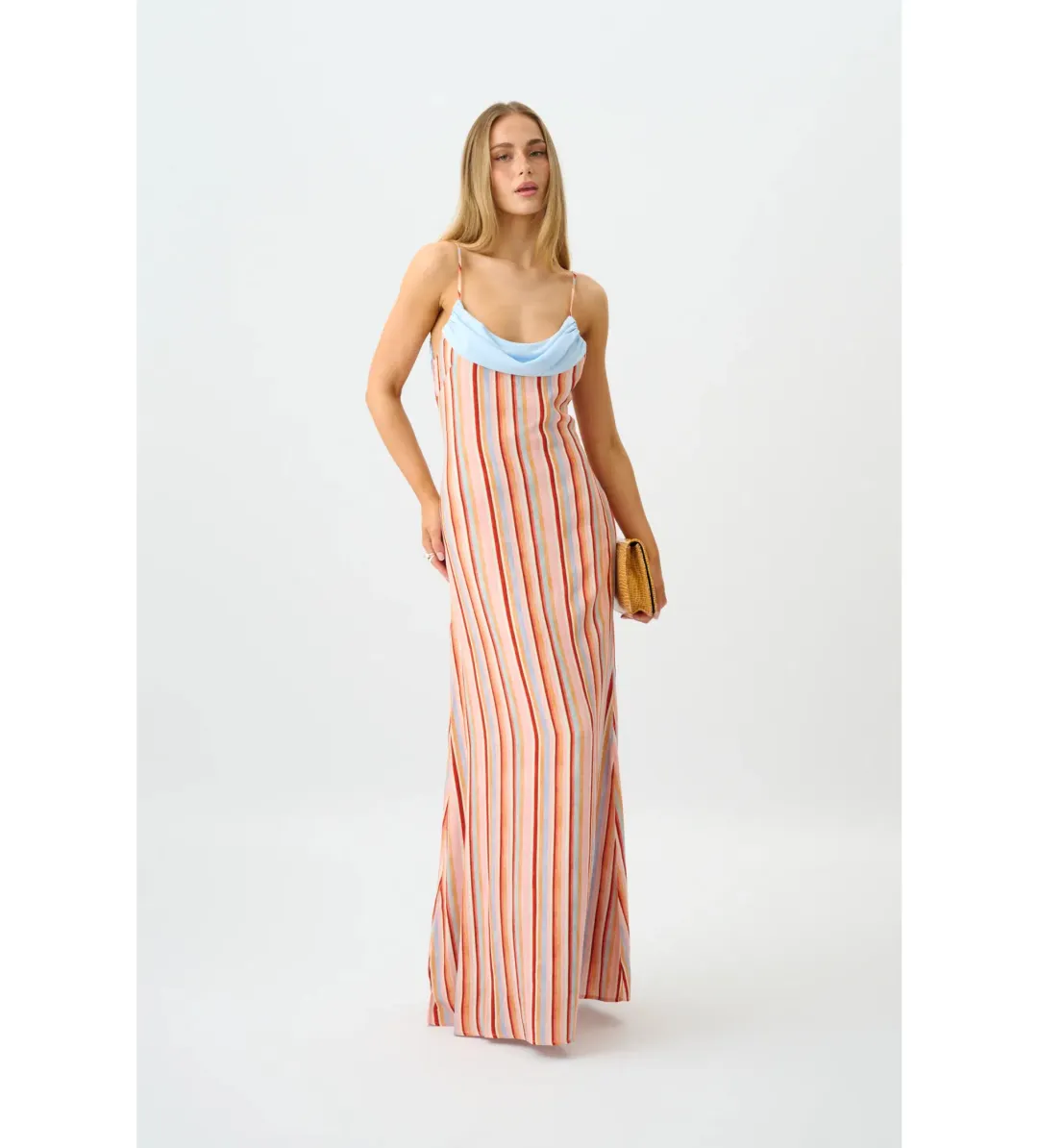 With Harper Lu Draped Slip Dress in Blush Stripe Size AU8 for rent on The Volte - main image