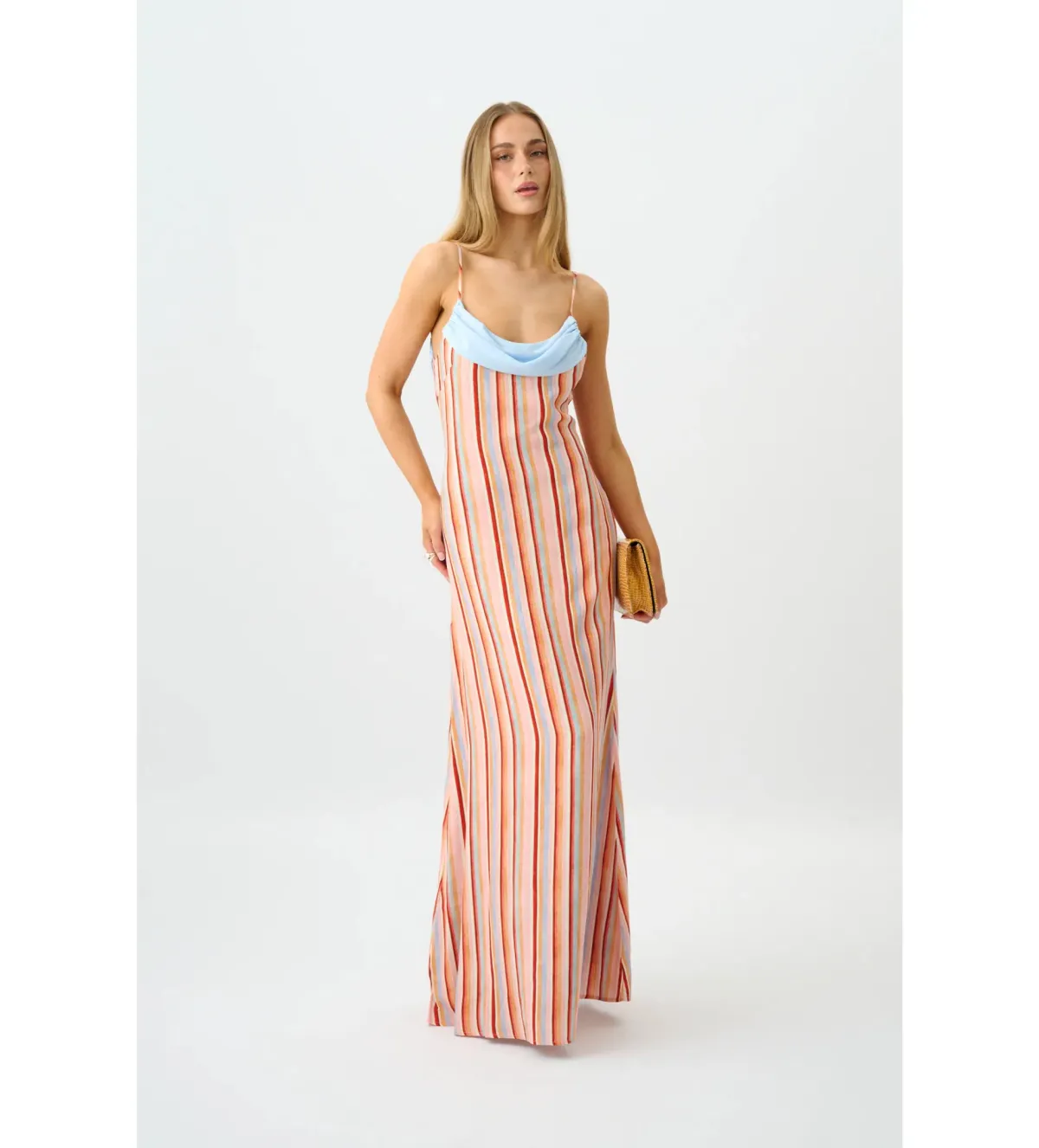 With Harper Lu Draped Slip Dress in Blush Stripe Size AU8 - Image 2