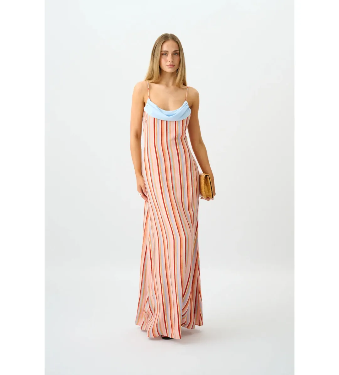 With Harper Lu Draped Slip Dress in Blush Stripe Size AU8 for rent on The Volte - main image