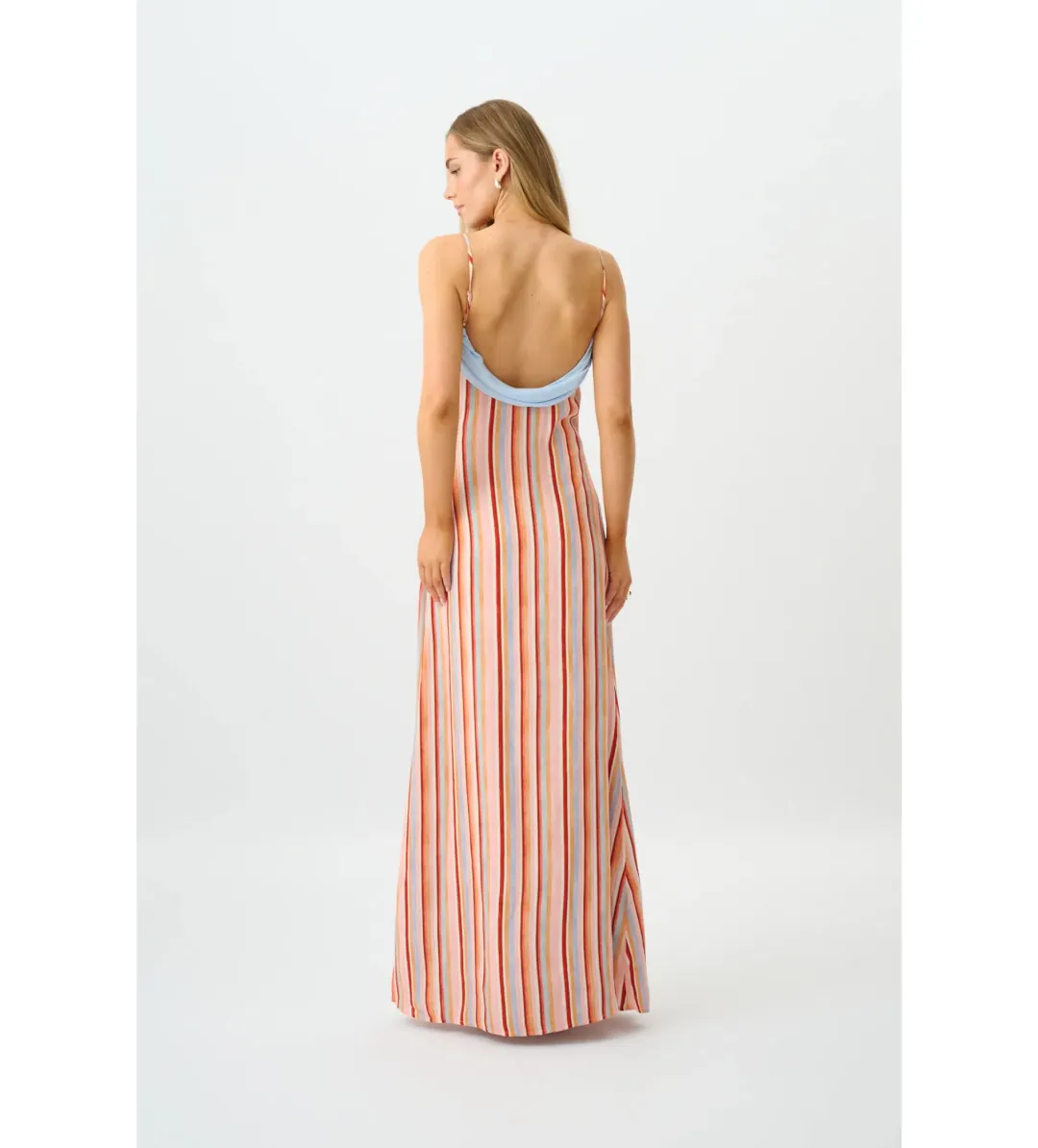 With Harper Lu Draped Slip Dress in Blush Stripe Size AU8 for rent on The Volte - main image
