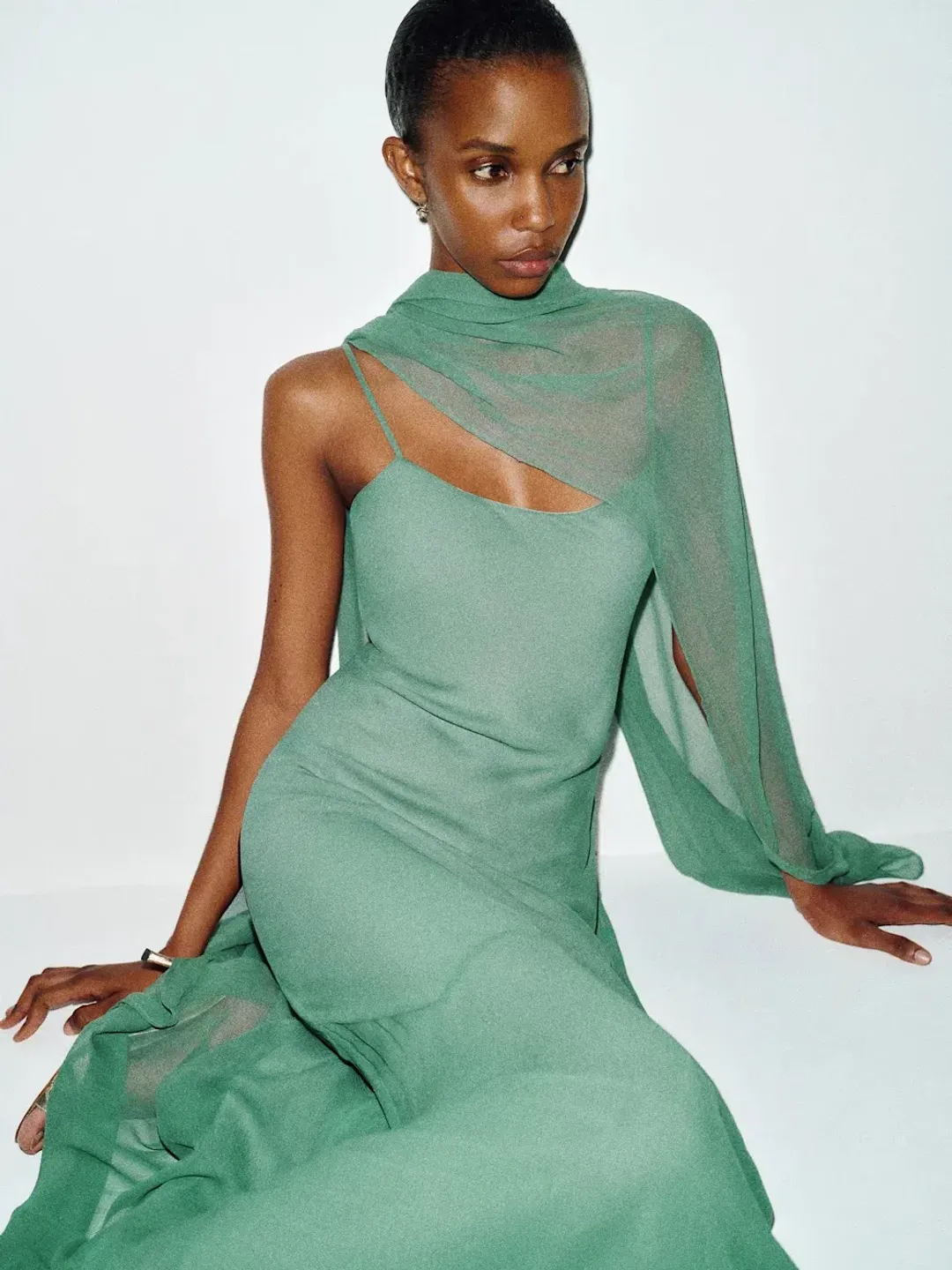 Reformation Rida Silk Chiffon Dress Sage Green Size XS for rent on The Volte - main image