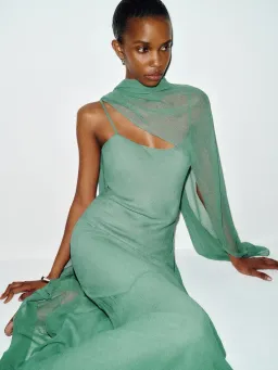 Reformation Rida Silk Chiffon Dress Sage Green Size XS for rent on The Volte - image 2