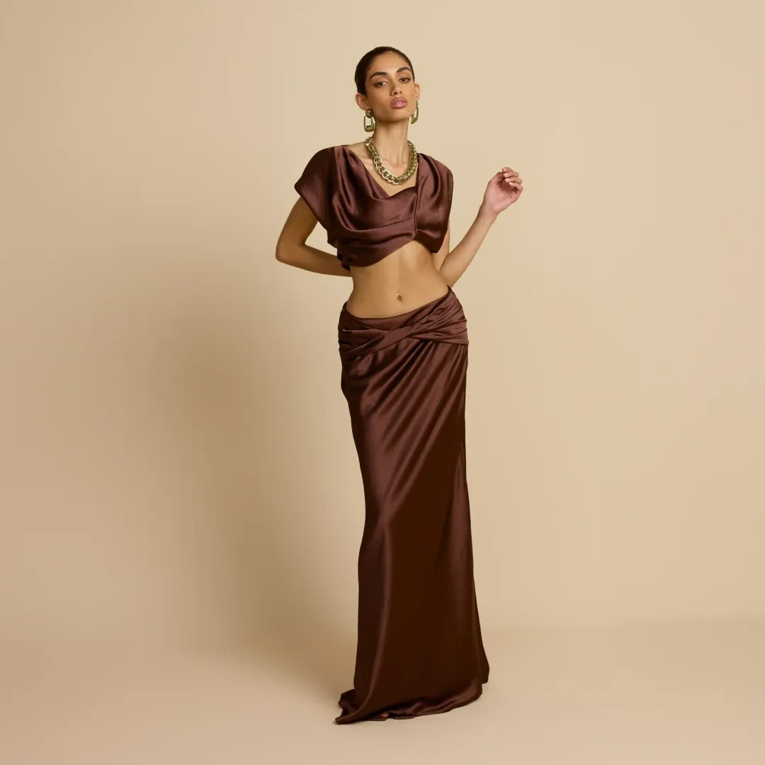 π€ Arcina Ori Andi Top & Maxi Skirt Set β Cacao Brown β Size AU 10 (M) π€ for rent on The Volte - main image