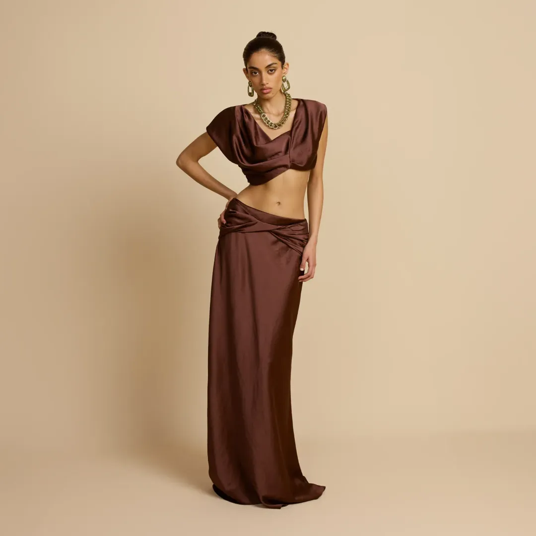 π€ Arcina Ori Andi Top & Maxi Skirt Set β Cacao Brown β Size AU 10 (M) π€ for rent on The Volte - main image