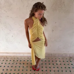 Bec + Bridge Oria Halter Top and Midi Skirt Set in Yellow Size 6 for rent on The Volte - image 1