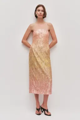 π©·β¨ AJE Amulet Sequin Midi Dress β Aurora Pink & Yellow β Size AU 16 β¨π©· for rent on The Volte - image 3