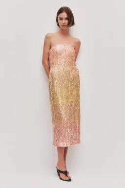 π©·β¨ AJE Amulet Sequin Midi Dress β Aurora Pink & Yellow β Size AU 16 β¨π©· for rent on The Volte - image 1