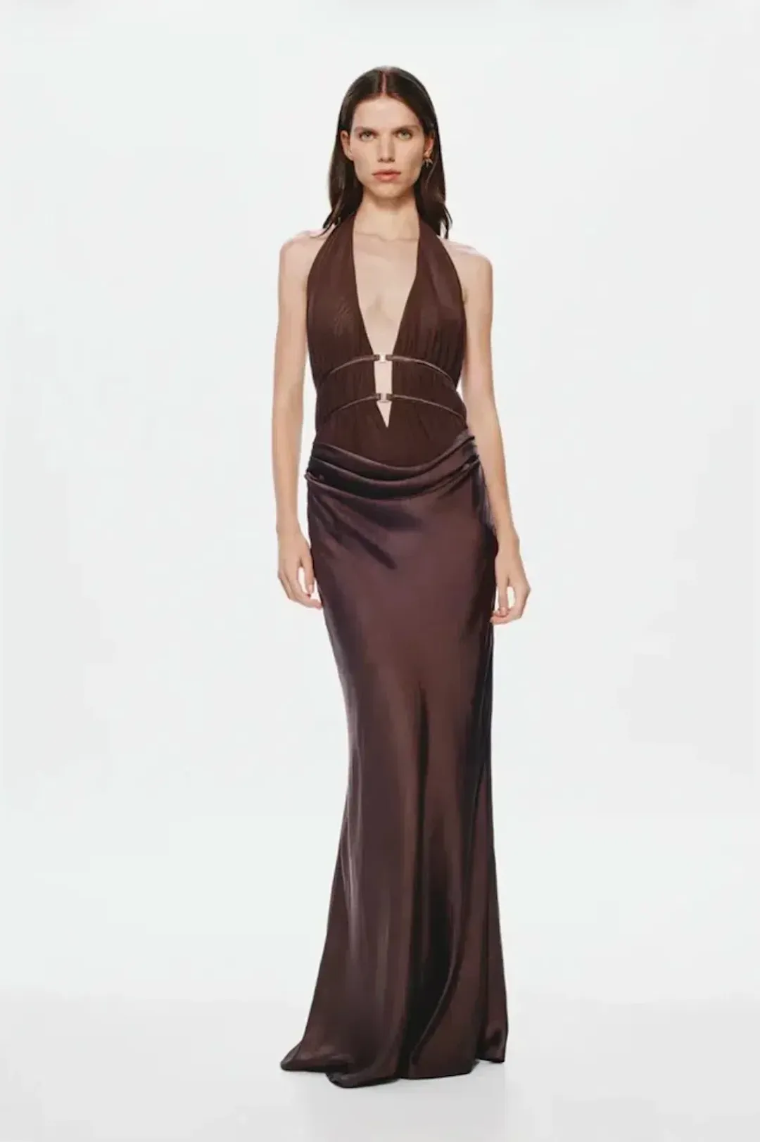 Misha Celine Satin Dress (Brown, Size M) for rent on The Volte - main image