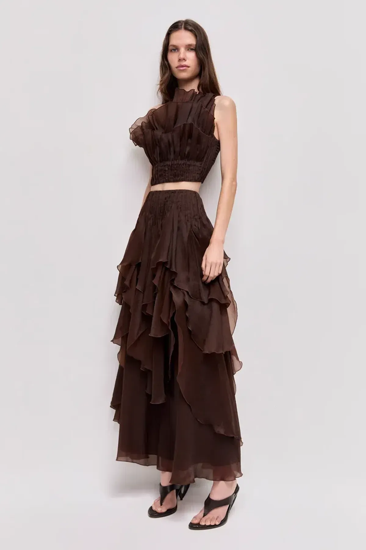 AJE Leigh Top & Maxi Skirt Set β Chocolate Brown β Size AU 8 π€ - Image 2