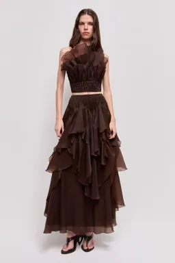 AJE Leigh Top & Maxi Skirt Set – Chocolate Brown – Size AU 8 🤎 for rent on The Volte - image 1